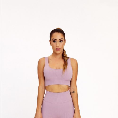 Seamless ribbed powder pink sports bra