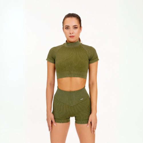 Khaki zöld bordázott crop top
